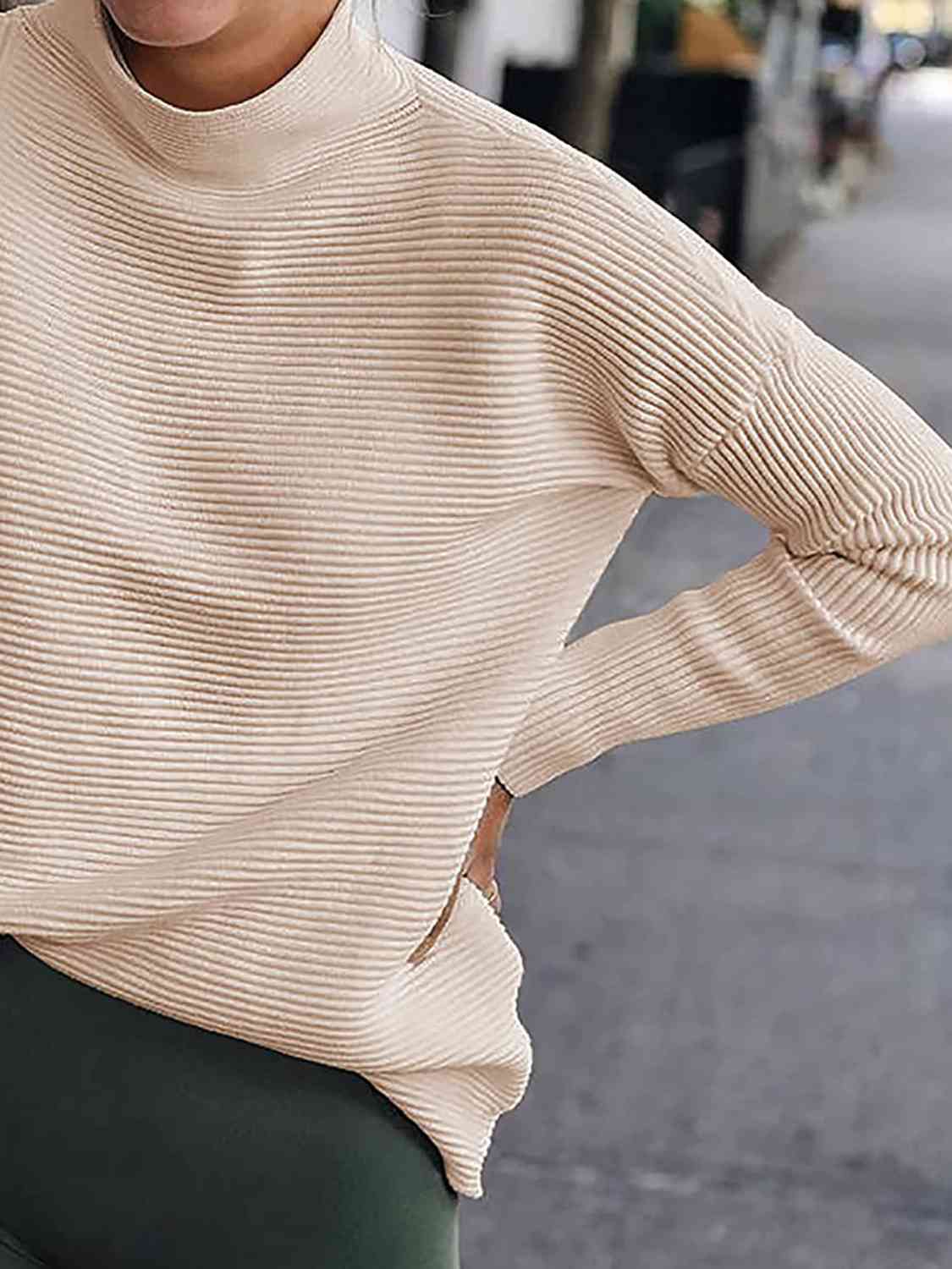 swvws Ribbed Mock Neck Long Sleeve Sweater