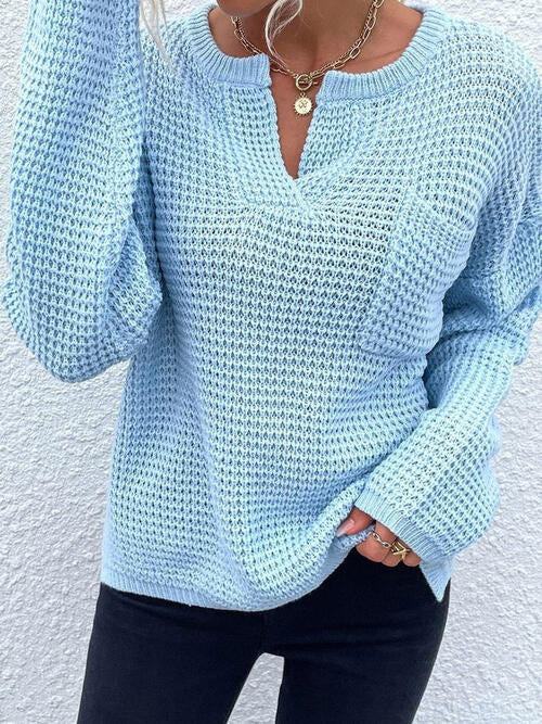 swvws Notched Long Sleeve Sweater