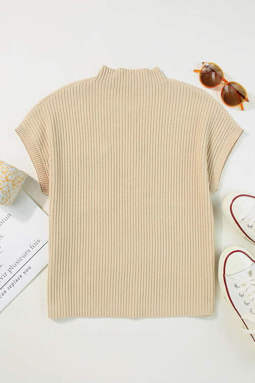 swvws Ribbed Mock Neck Short Sleeve Knit Top