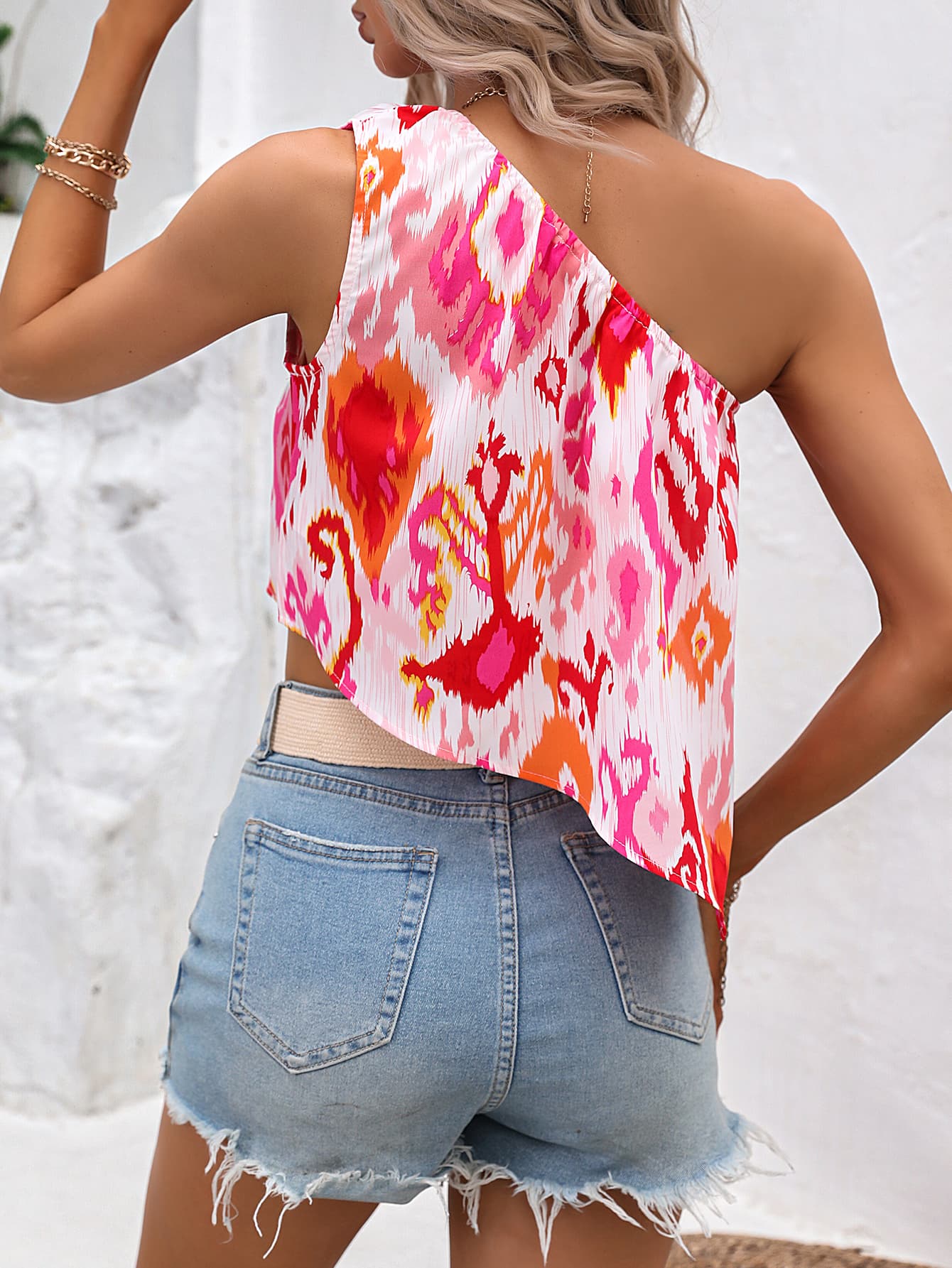 swvws Multicolored One-Shoulder Asymmetrical Tank