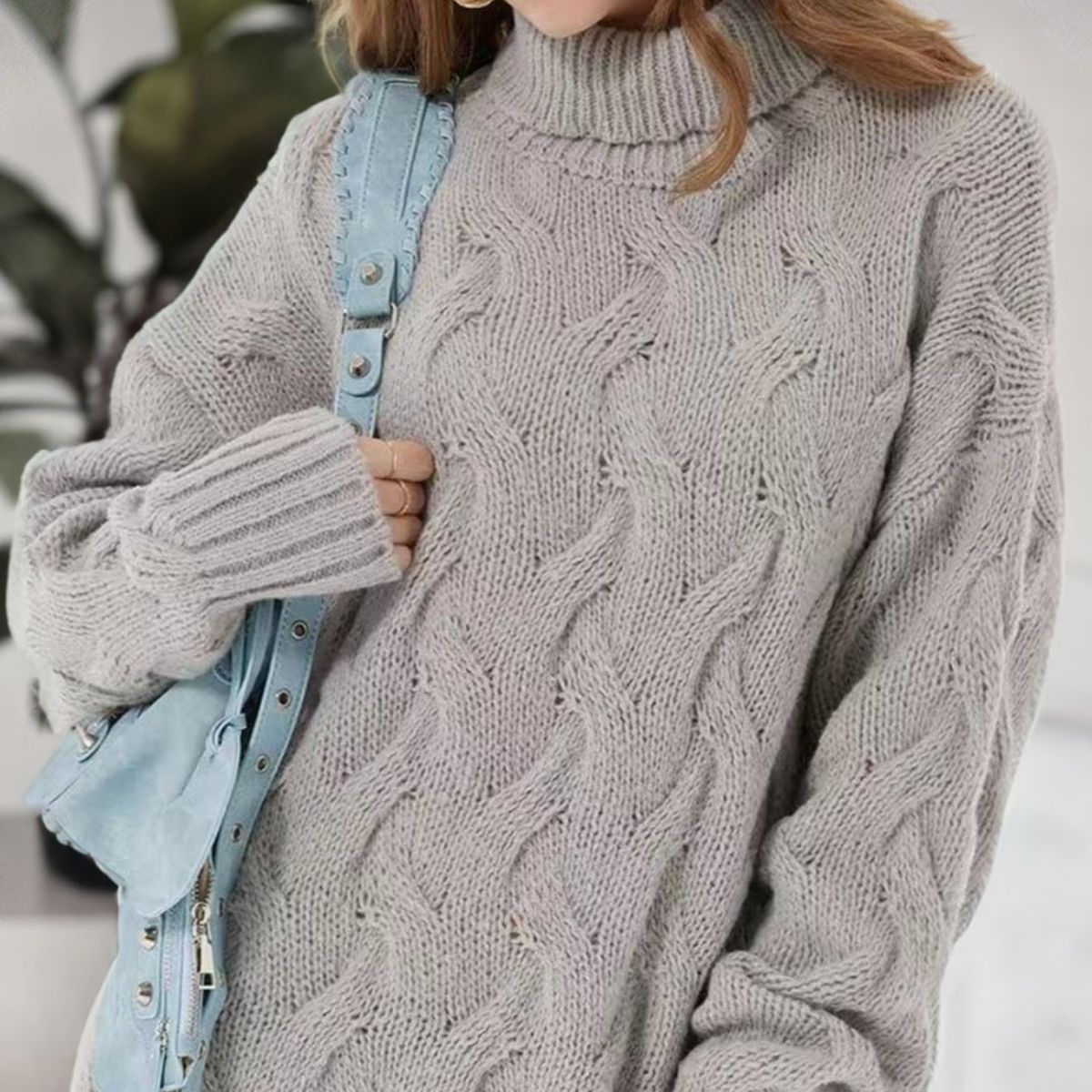 swvws Cable-Knit Turtleneck Sweater Dress