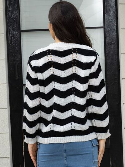 swvws Openwork Striped V-Neck Sweater