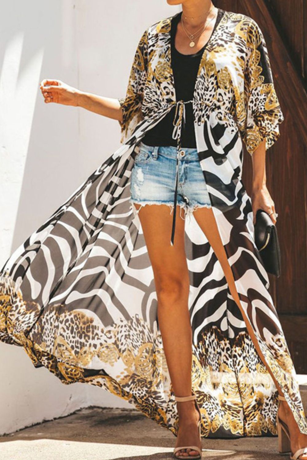 swvws Printed Tied Duster Cardigan