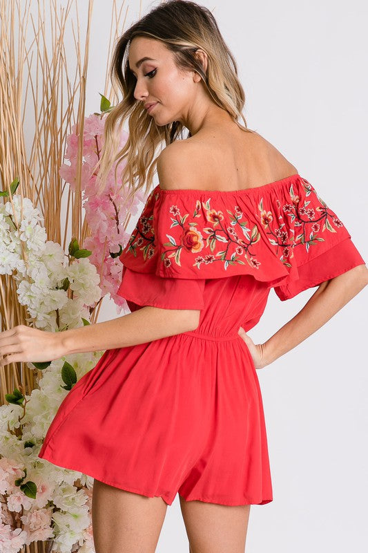 swvws Floral Embroidered Off Shoulder Romper