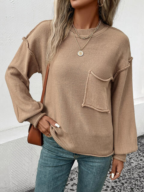 swvws Exposed Seam Round Neck Sweater