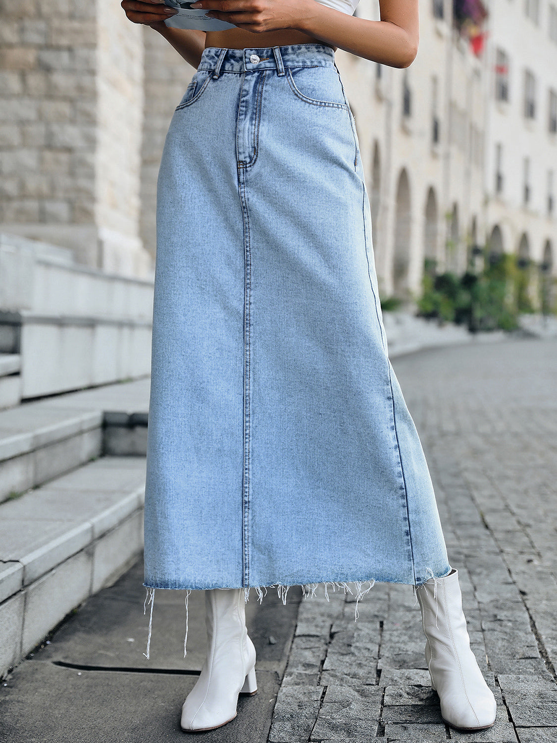 themeisles Raw Hem Denim Skirt