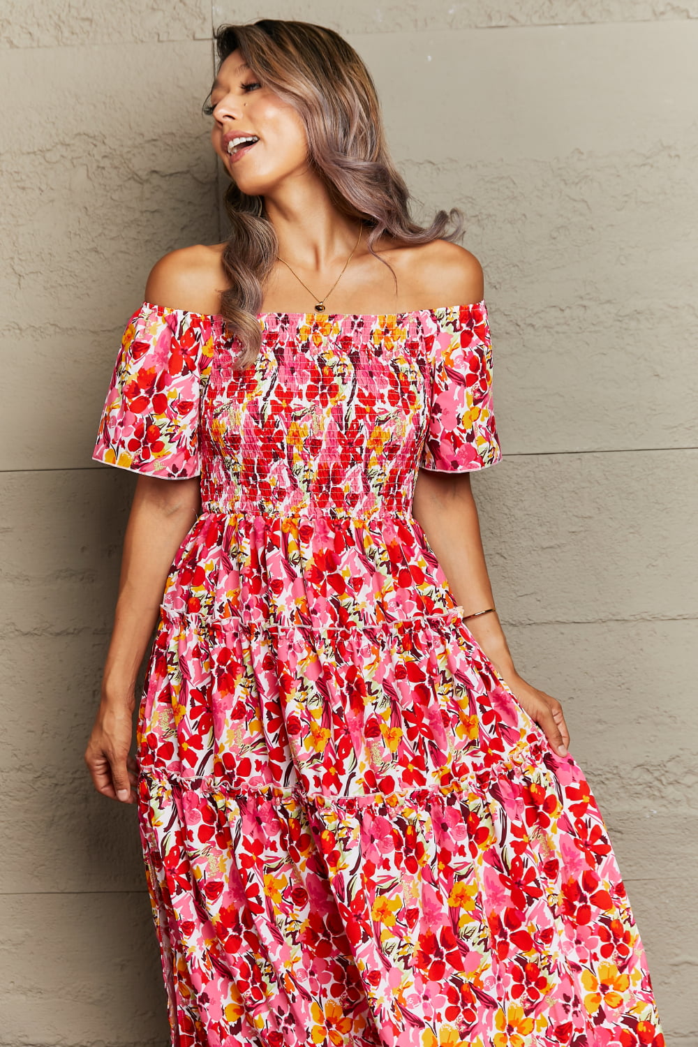 swvws Floral Off-Shoulder Frill Trim Maxi Dress