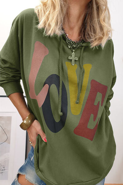 swvws LOVE Drawstring Dropped Shoulder Hoodie