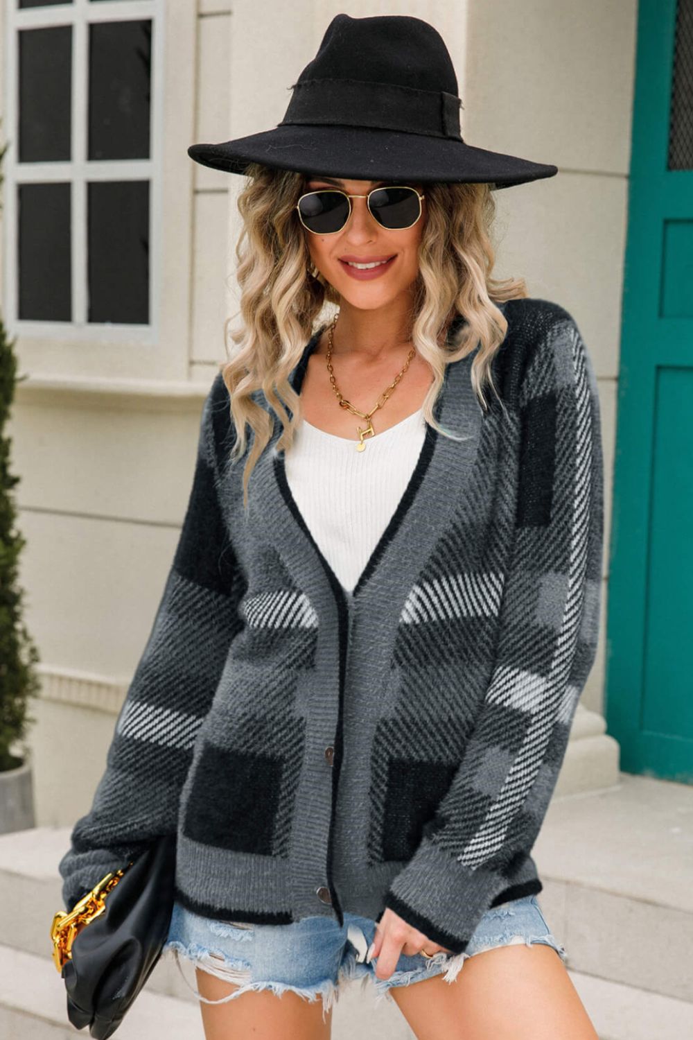 swvws Striped Button-Front Fuzzy Cardigan