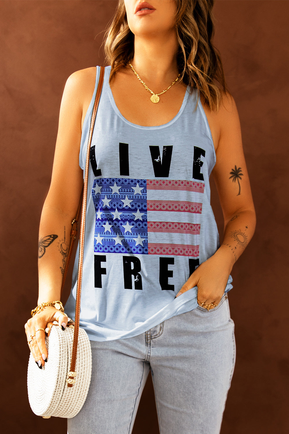 swvws LIVE FREE Stars and Stripes Graphic Tank