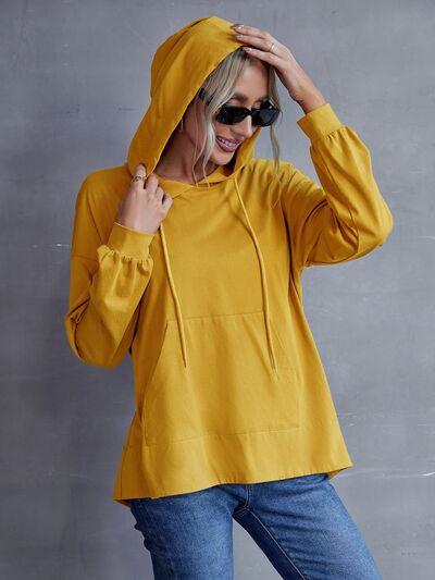 swvws Drawstring Pocketed Dropped Shoulder Hoodie