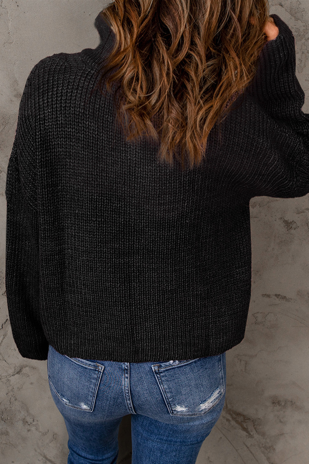 swvws Half Zip Rib-Knit Dropped Shoulder Sweater