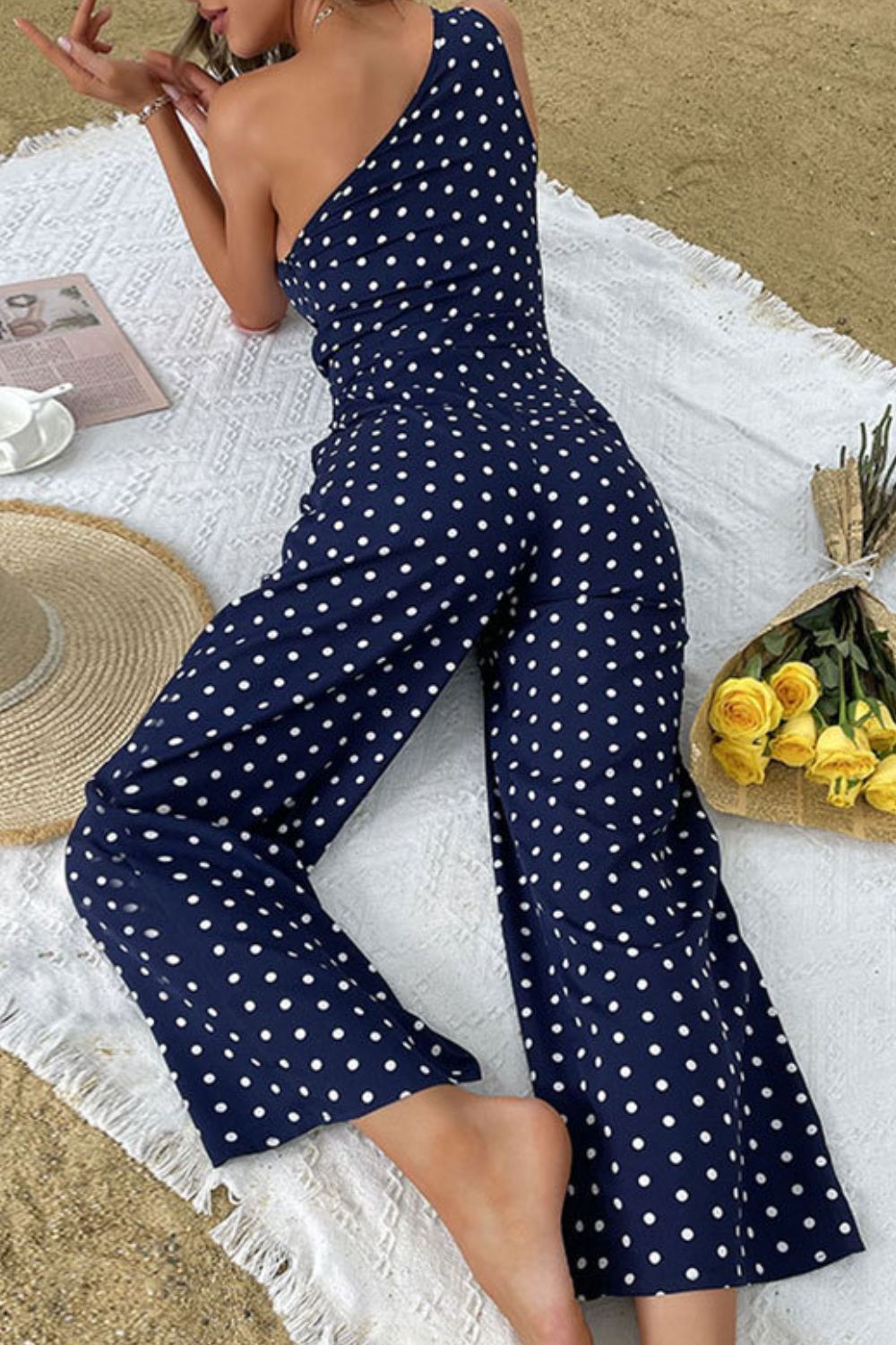 swvws Polka Dot One-Shoulder Jumpsuit