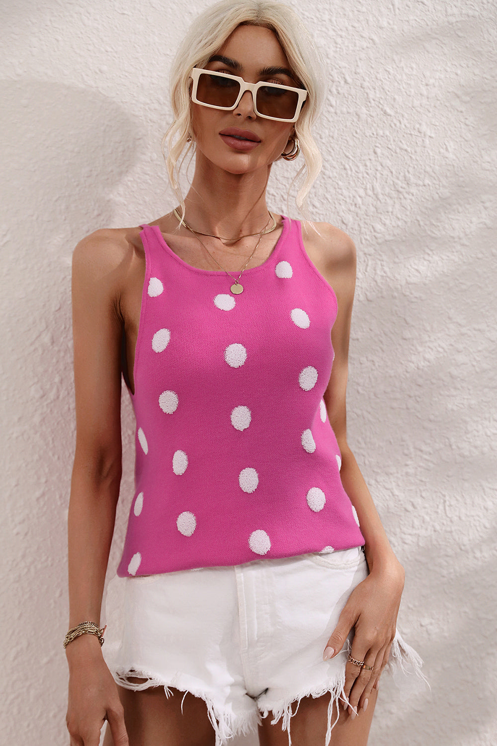 swvws Polka Dot Round Neck Knit Tank