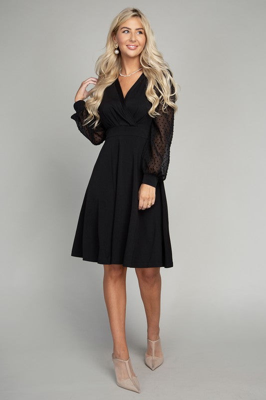 swvws Swiss Dot puff Sleeve V neck Dress