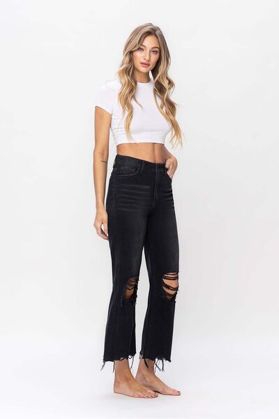 swvws Vervet by Flying Monkey Vintage Ultra High Waist Distressed Crop Flare Jeans