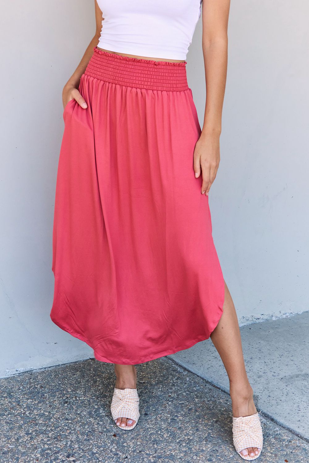 themeisles Doublju Comfort Princess Full Size High Waist Scoop Hem Maxi Skirt in Hot Pink