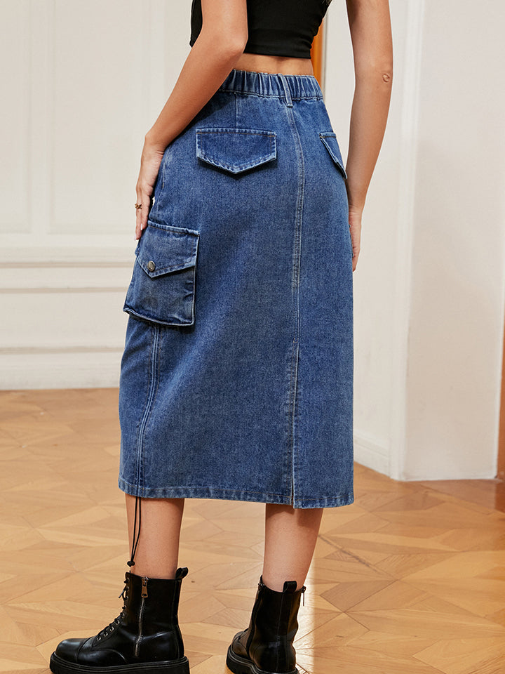 themeisles Drawstring Denim Skirt with Pockets