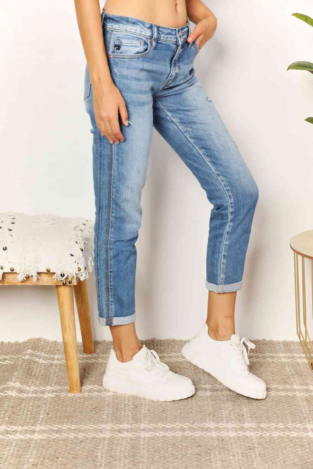 swvws Kancan Full Size Mid Rise Slim Boyfriend Jeans