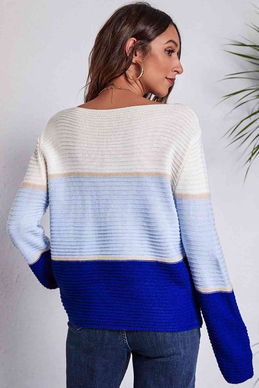 swvws Color Block Horizontal Ribbing Sweater