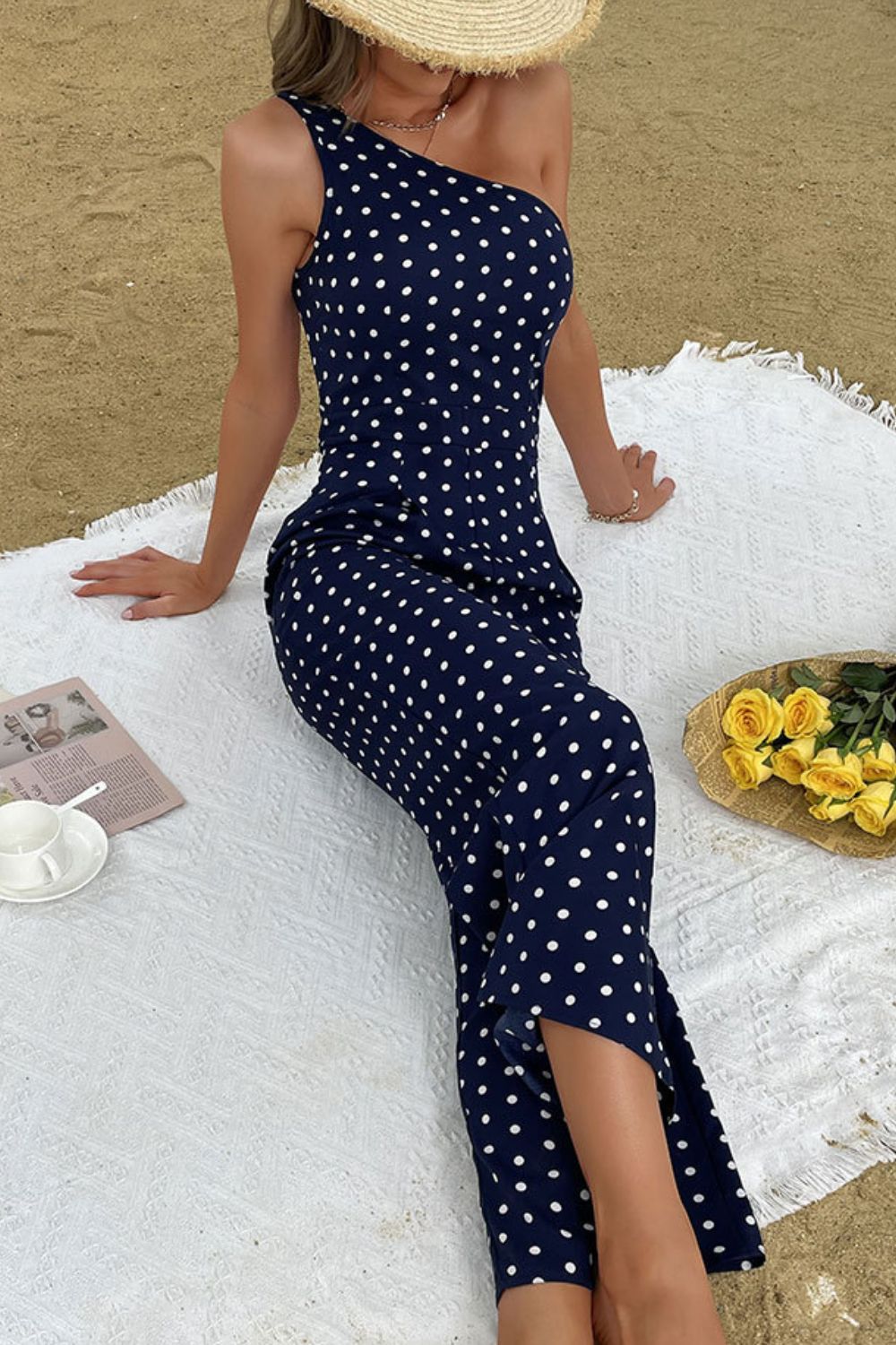 swvws Polka Dot One-Shoulder Jumpsuit