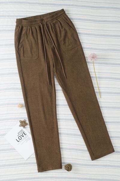 swvws Drawstring Straight Pants with Pockets