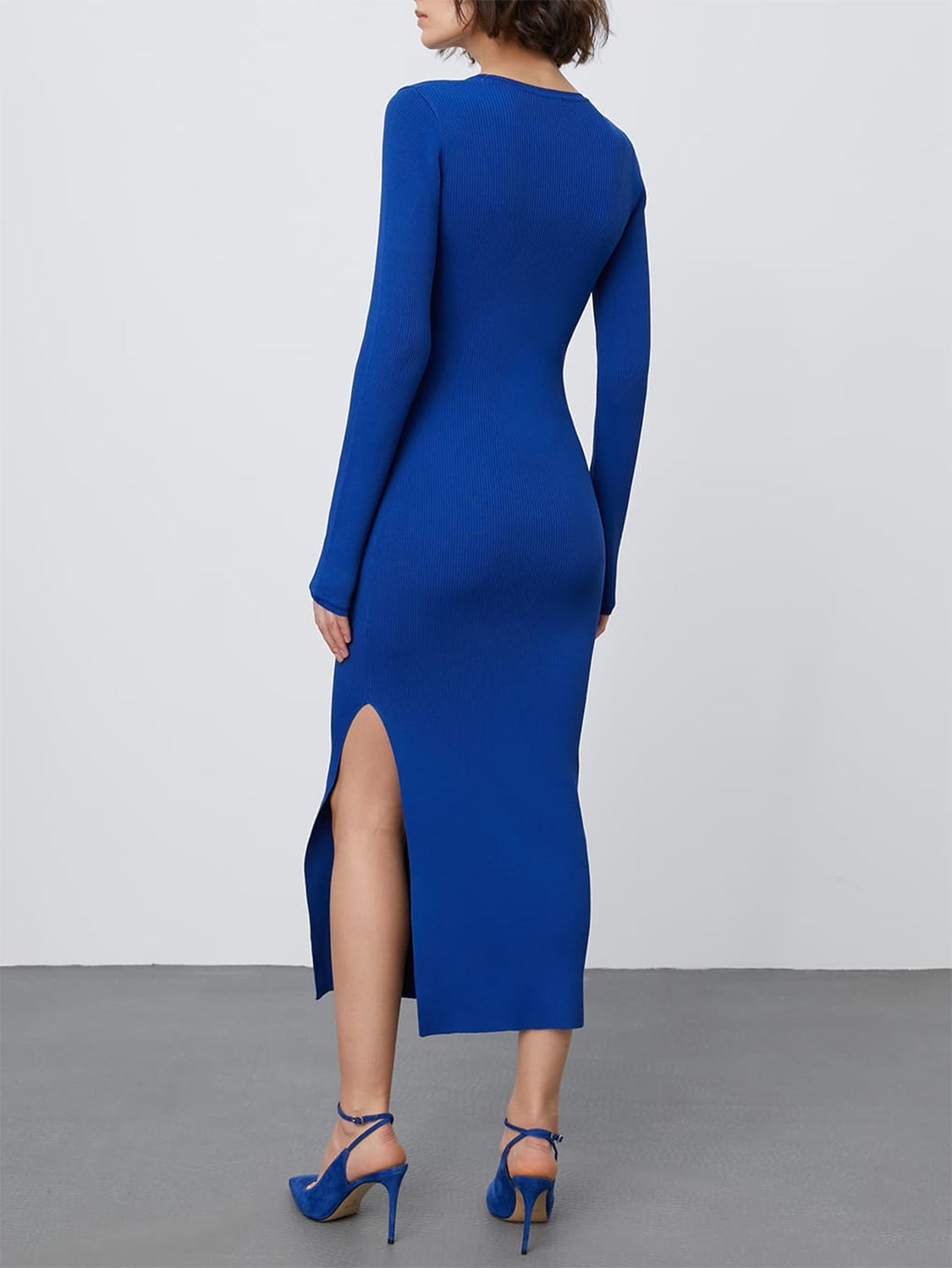 swvws Round Neck Slit Sweater Dress