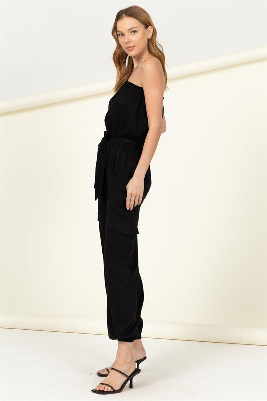 swvws Flap Pocket Side Belted Tube Jumpsuit