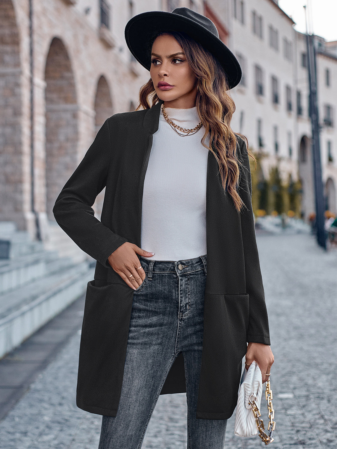 swvws Open Front Long Sleeve Blazer