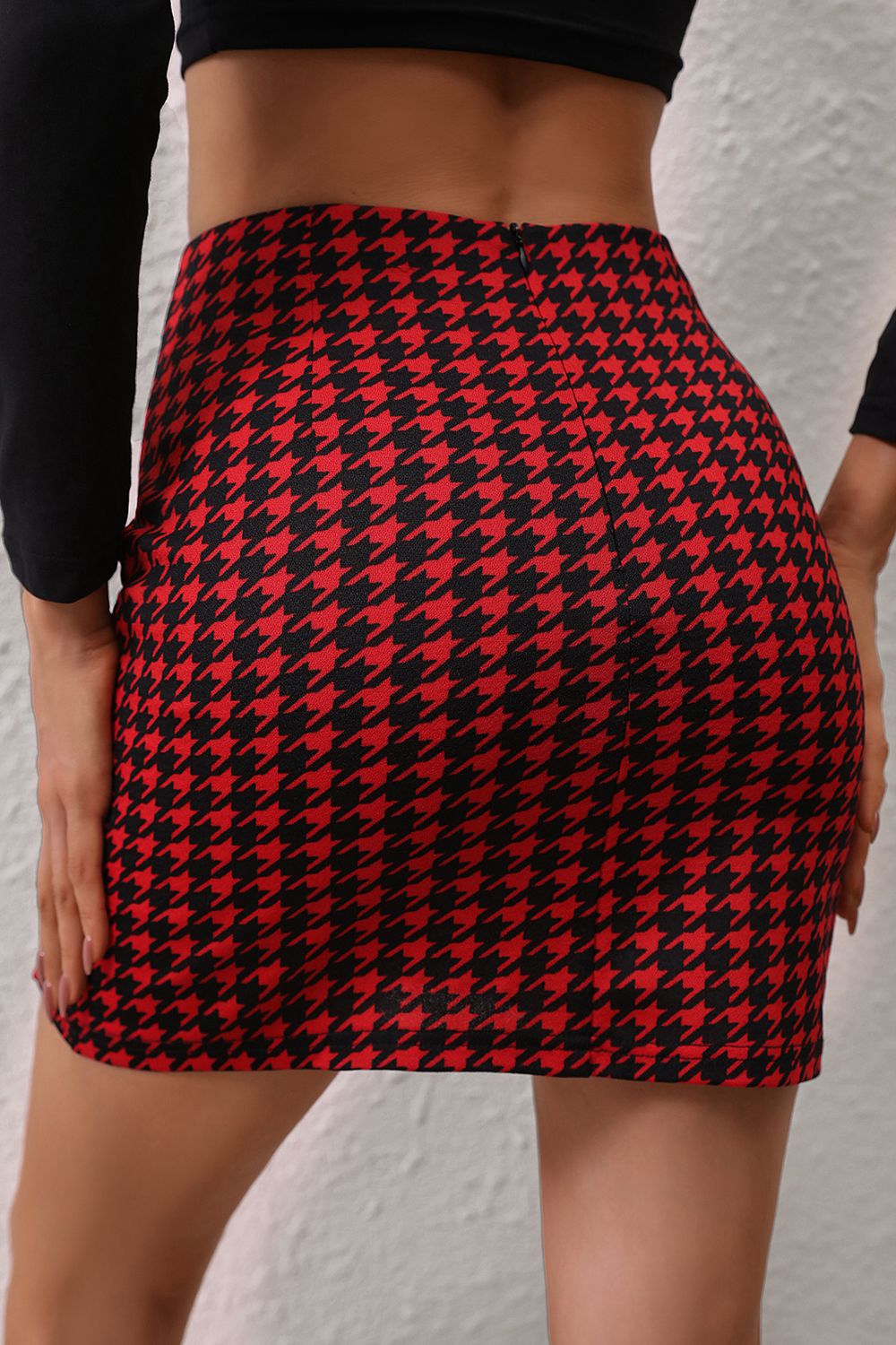 themeisles Houndstooth Slit Mini Skirt