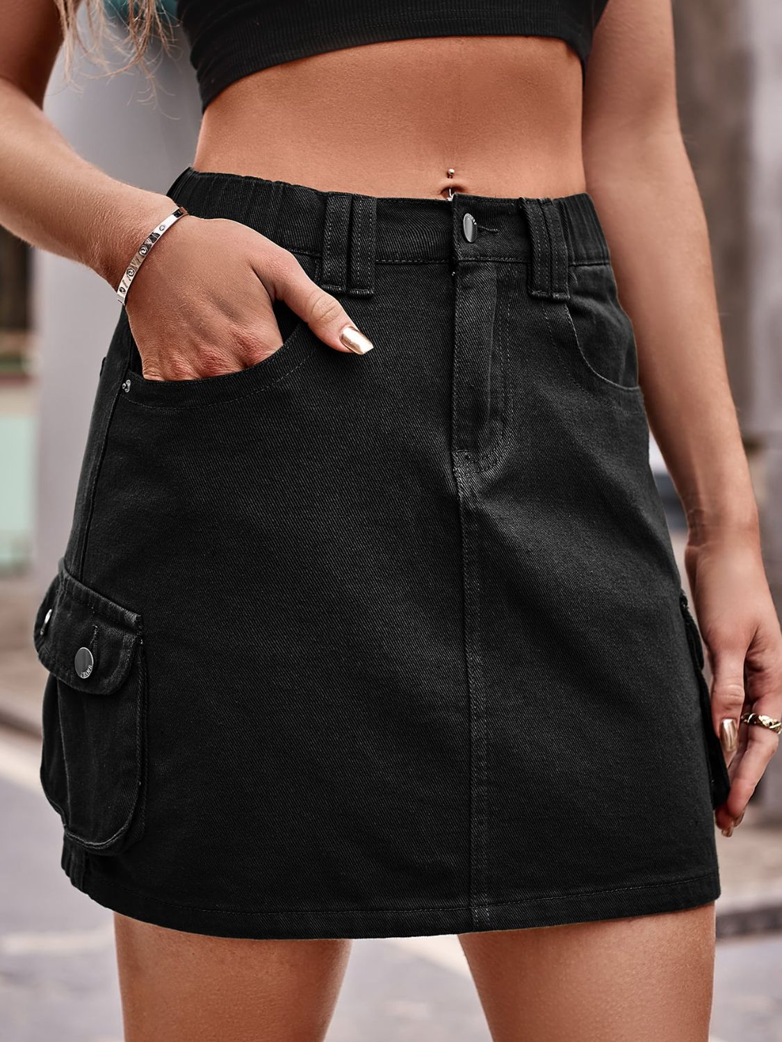 themeisles Denim Mini Skirt with Pockets