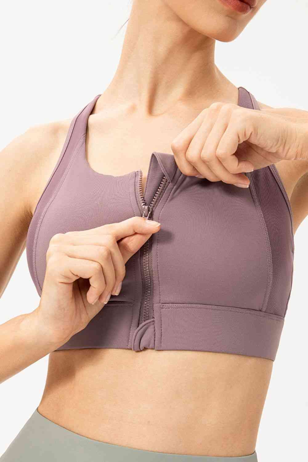 swvws Zip-Up Round Neck Sports Bra