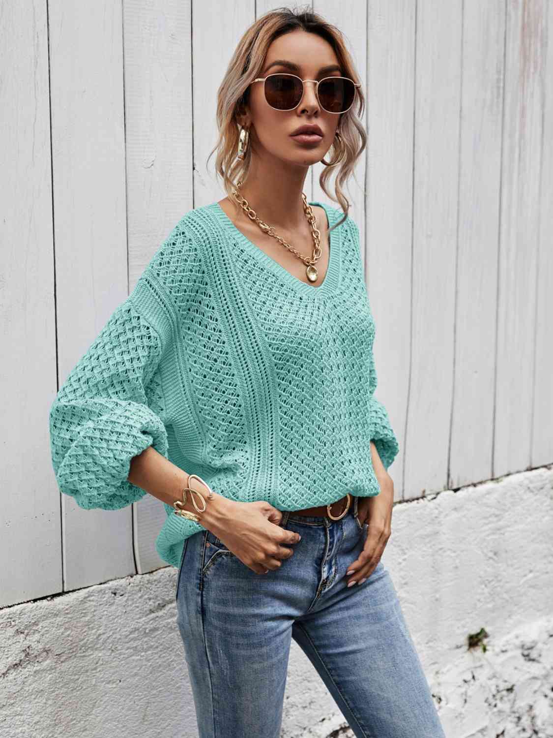 swvws V-Neck Dropped Shoulder Sweater