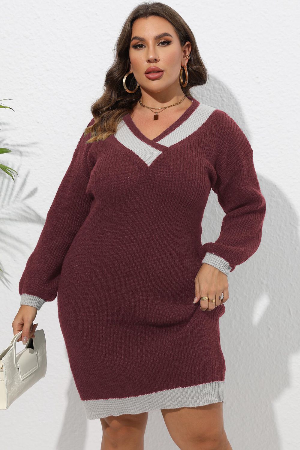 swvws Plus Size Long Sleeve Sweater Dress