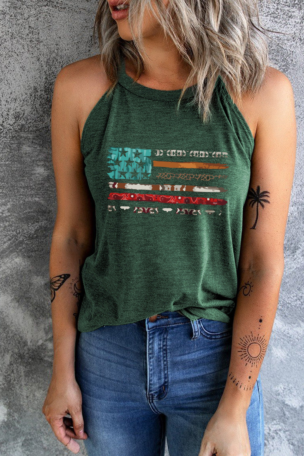 swvws US Flag Graphic Round Neck Tank