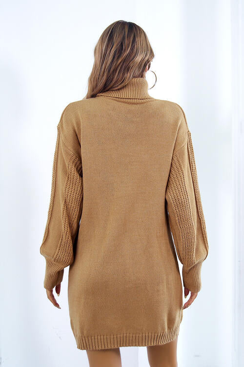 swvws Openwork Turtleneck Long Sleeve Sweater Dress