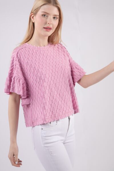 swvws VERY J Full Size Texture Ruffle Short Sleeve Top