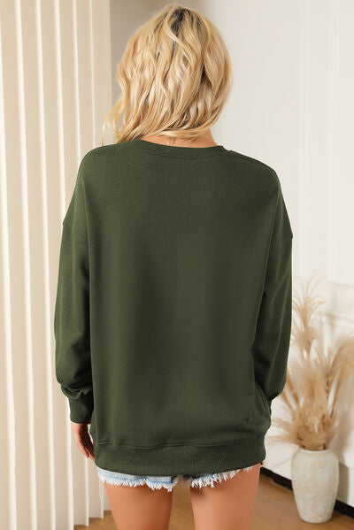 swvws Pocketed Round Neck Dropped Shoulder Sweatshirt