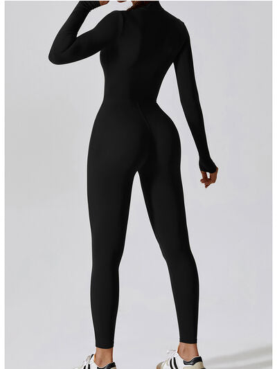 swvws Zip Up Mock Neck Long Sleeve Jumpsuit