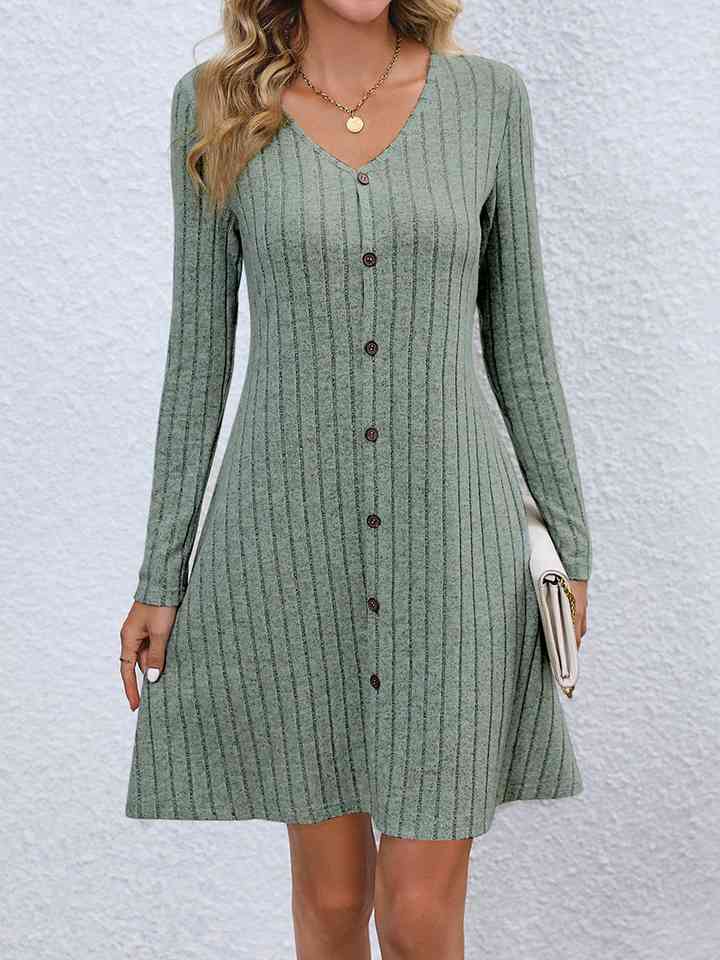 swvws V-Neck Long Sleeve Mini Dress