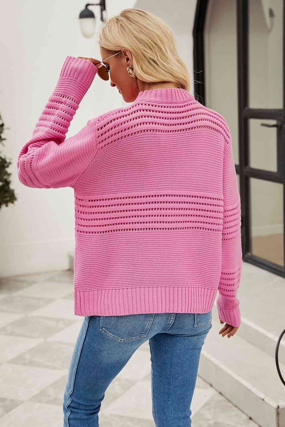 swvws Round Neck Openwork Long Sleeve Pullover Sweater