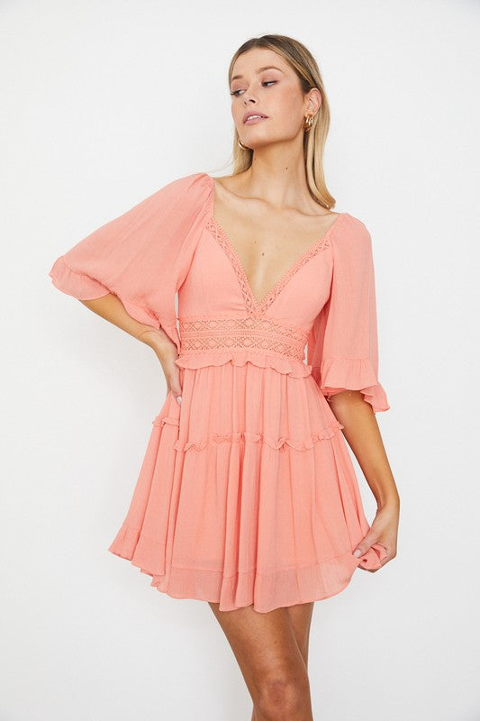 swvws Flutter Sleeved Mini Dress