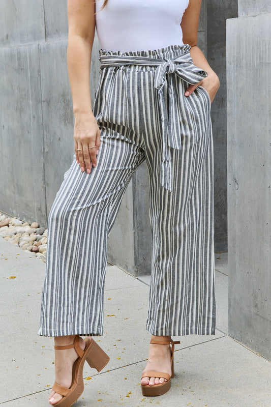 swvws Heimish Find Your Path Full Size Paperbag Waist Striped Culotte Pants