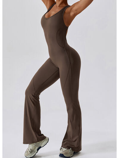 swvws Cutout Wide Strap Bootcut Active Jumpsuit