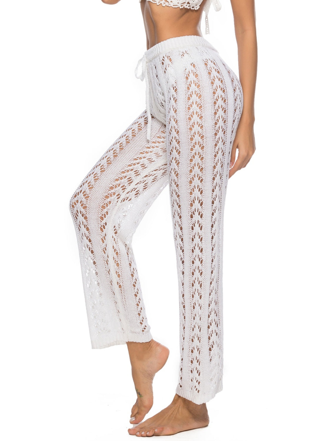 swvws Cutout Drawstring High Waist Swim Pants