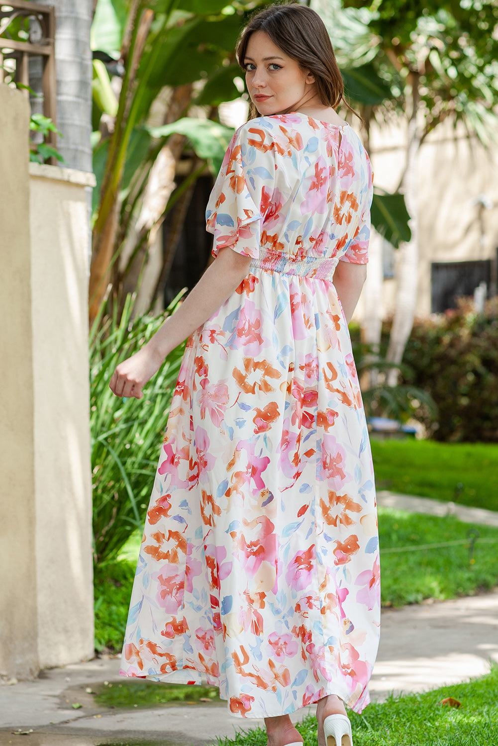 swvws Floral Deep V Slit Maxi Dress