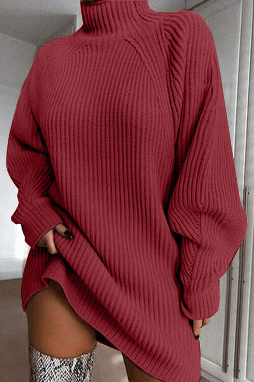 swvws Mock Neck Dropped Shoulder Sweater Dress