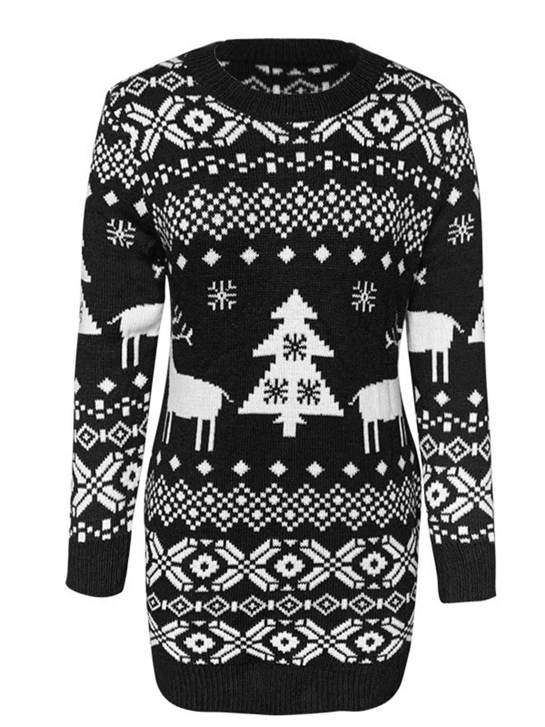 swvws Christmas Element Round Neck Mini Sweater Dress