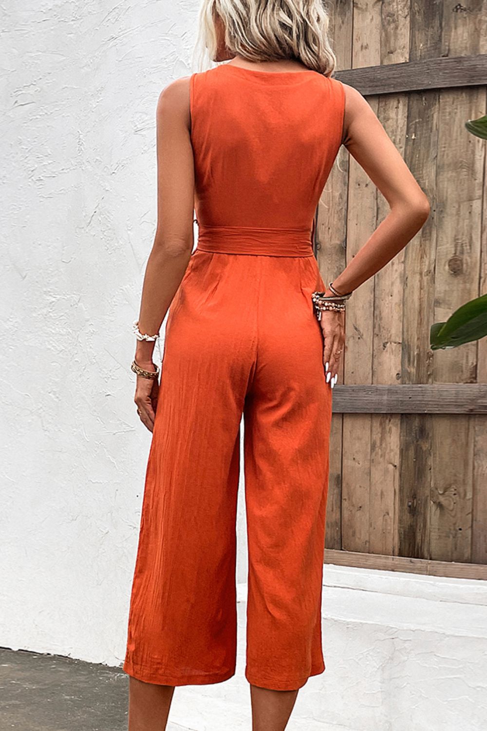 swvws Tie Belt Sleeveless Jumpsuit with Pockets