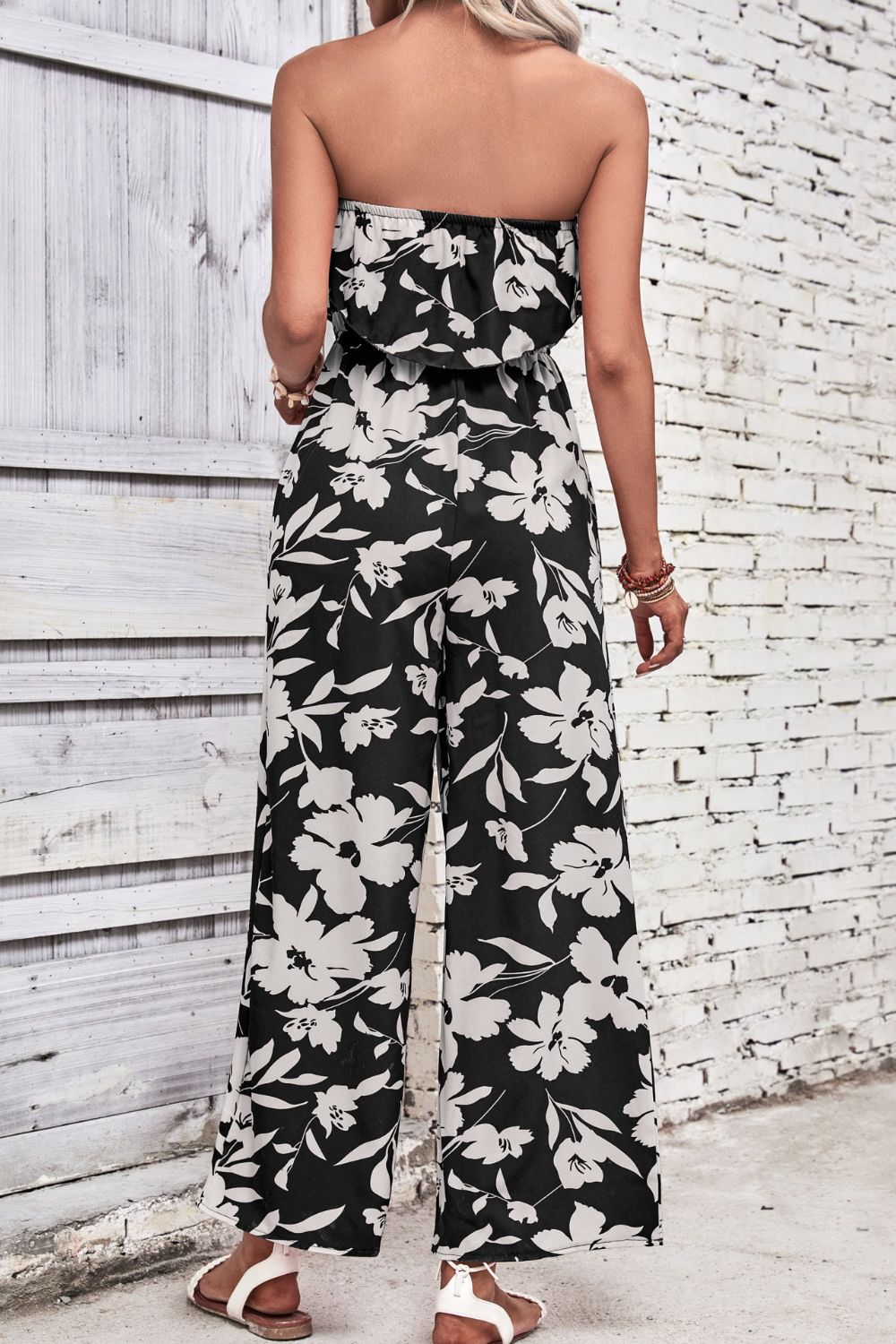 swvws Floral Strapless Wide Leg Jumpsuit